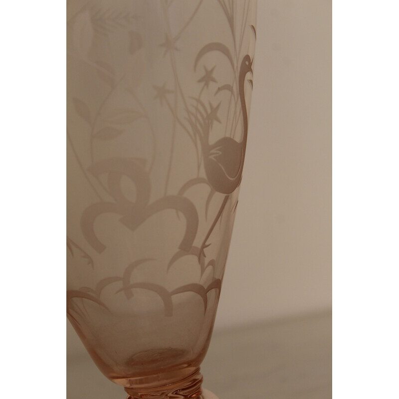 Vintage Vase in Murano glass Blown and Art Deco engraved