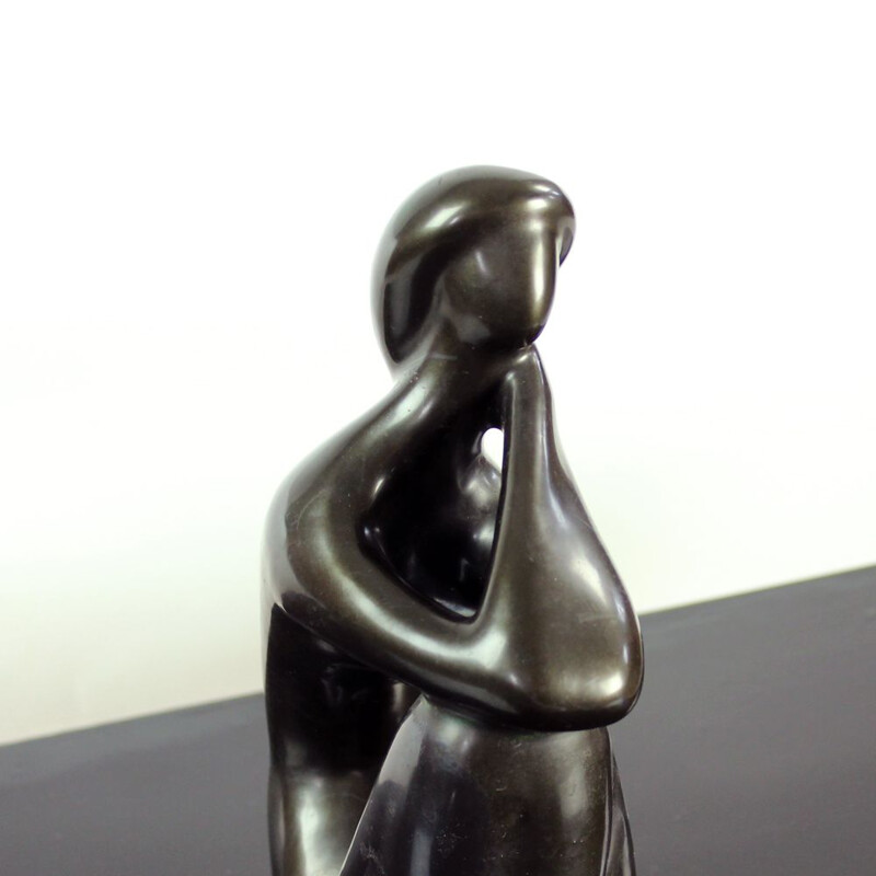 Vintage Ceramic Statue Of A Woman With Metalic Glaze, Keramia Czechoslovakia 1960s