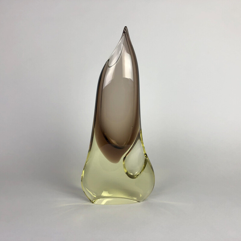 Grand vase vintage en verre de Josef Cvrcek pour la verrerie de Zeleznobrodske sklo 1960