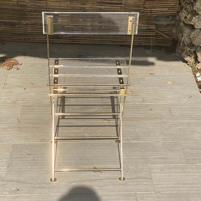 Pair of vintage Plexiglas and Brass chairs by Yonel Lebovici, 1970