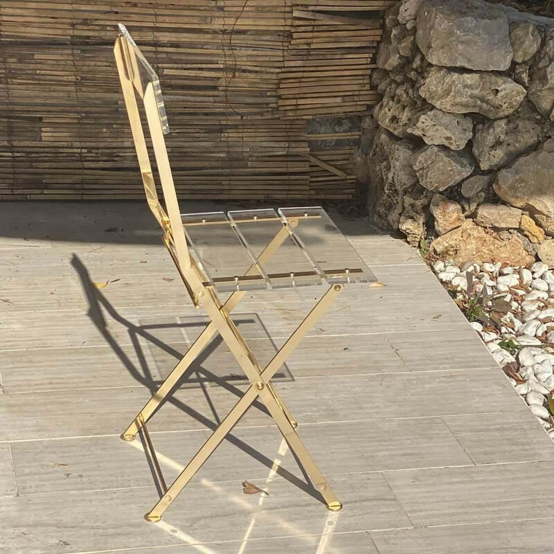 Pair of vintage Plexiglas and Brass chairs by Yonel Lebovici, 1970