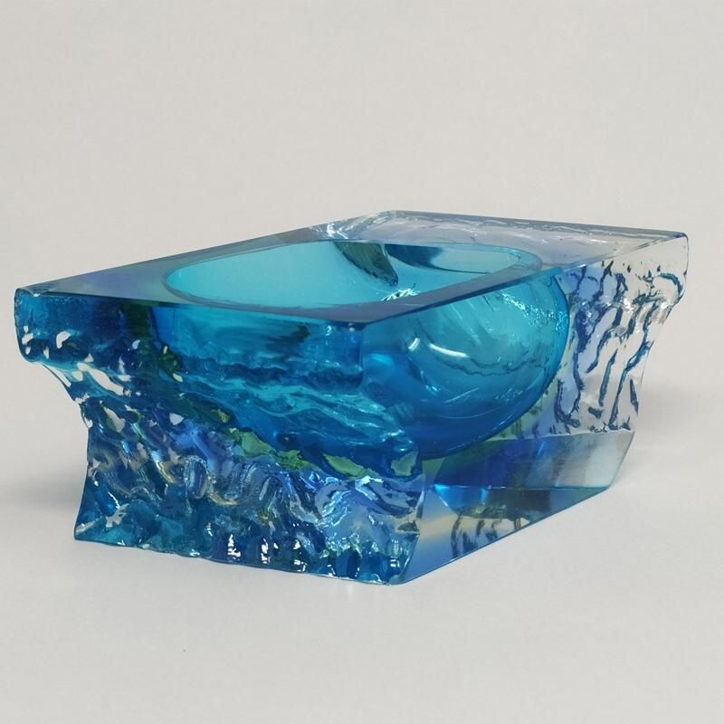 Vintage Blue Ashtray or Vide Poche By Flavio Poli for Seguso 1960s