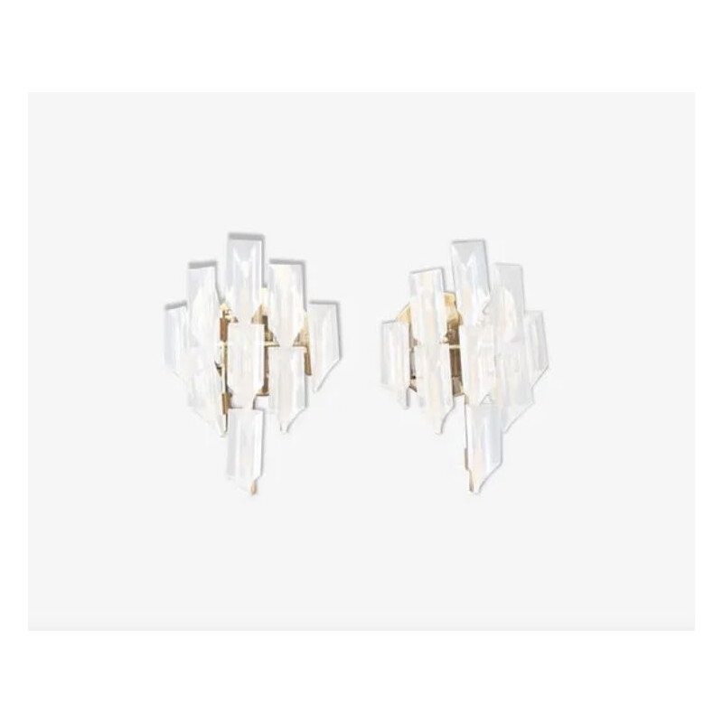 Pair of vintage Venini wall lights with gold structure 1970