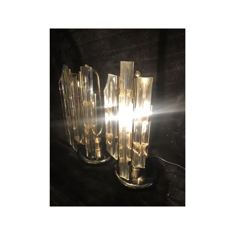 Pair of vintage crystal and gold Venini lamps 1980