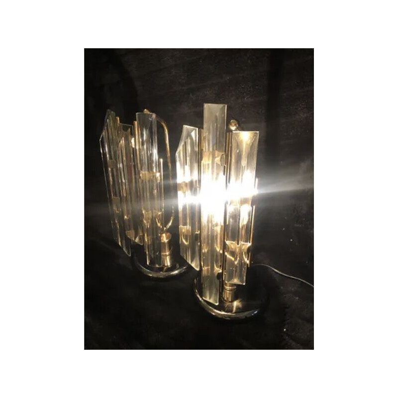 Paire de lampes vintage en cristal et dorure Venini 1980