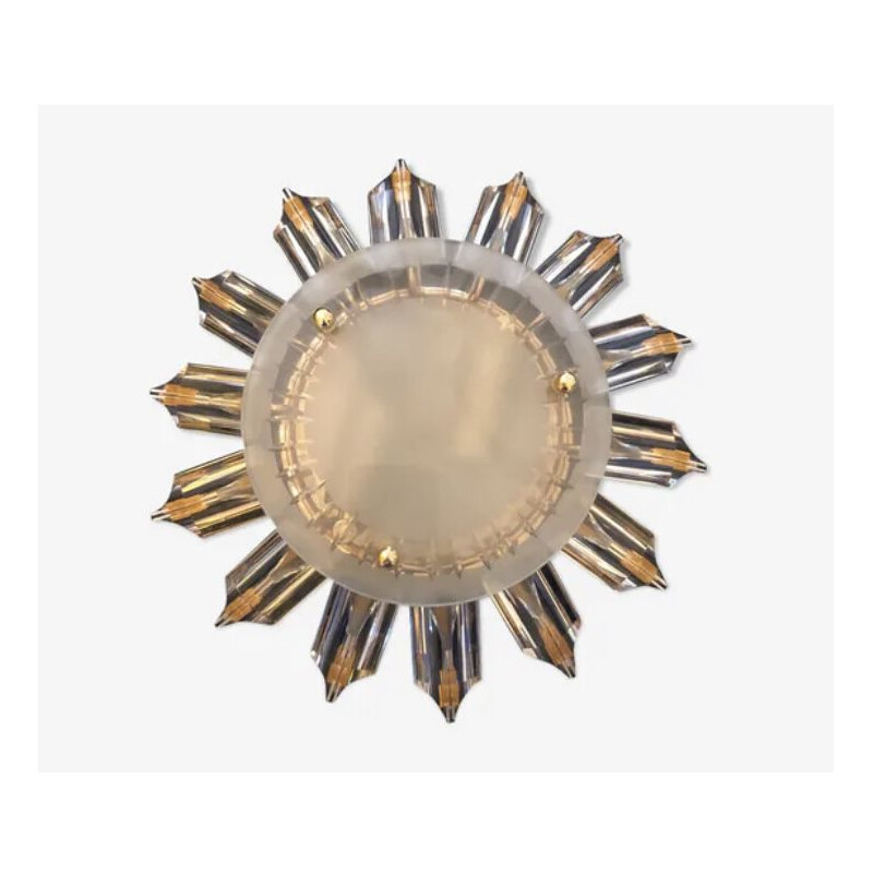 Vintage Venini sunburst crystal wall light with gold structure 1980