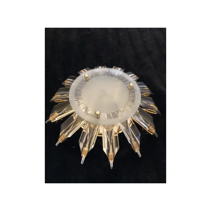 Vintage Venini sunburst crystal wall light with gold structure 1980