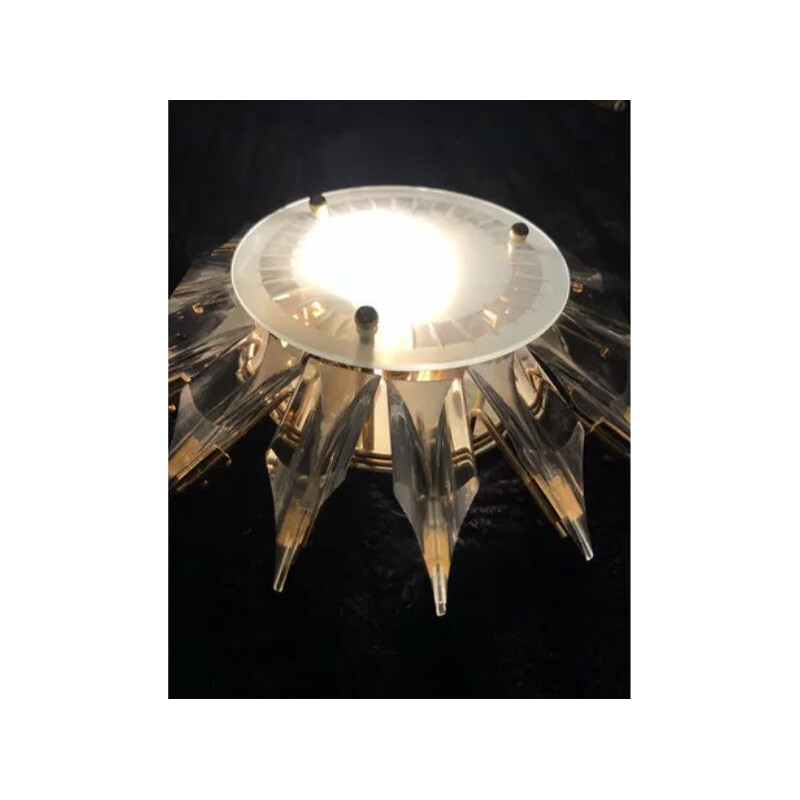 Vintage Venini sunburst crystal wall light with gold structure 1980