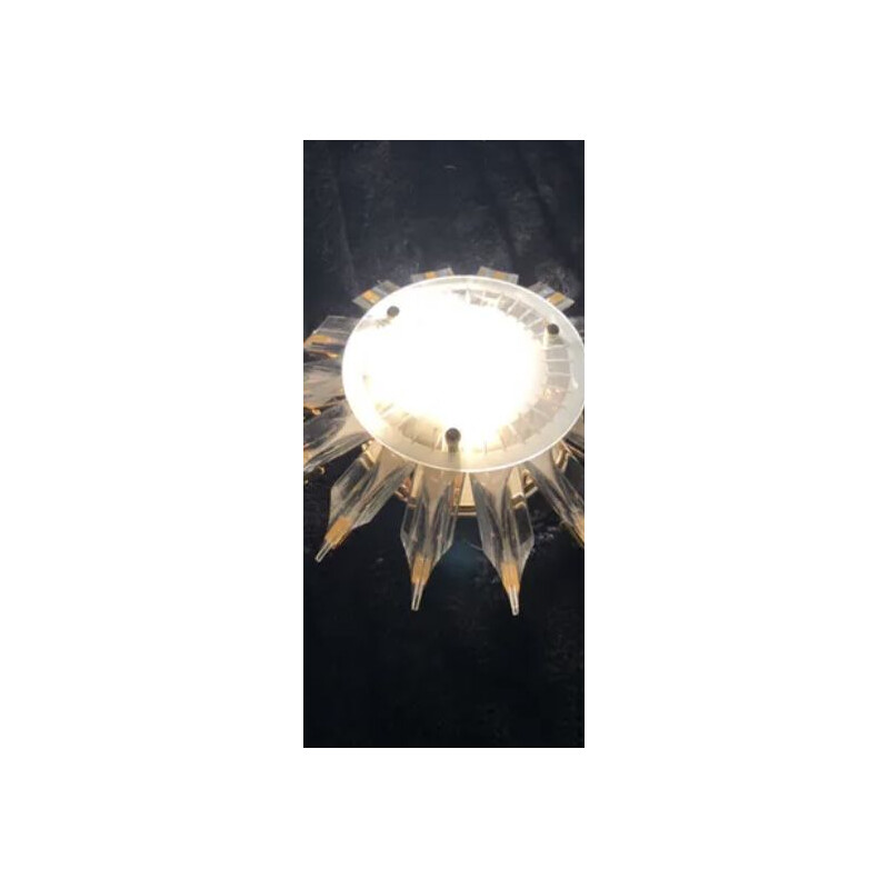 Vintage Venini sunburst crystal wall light with gold structure 1980