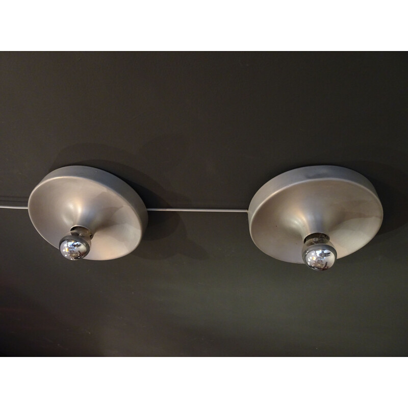 Pair of vintage brushed aluminium wall sconces 1970