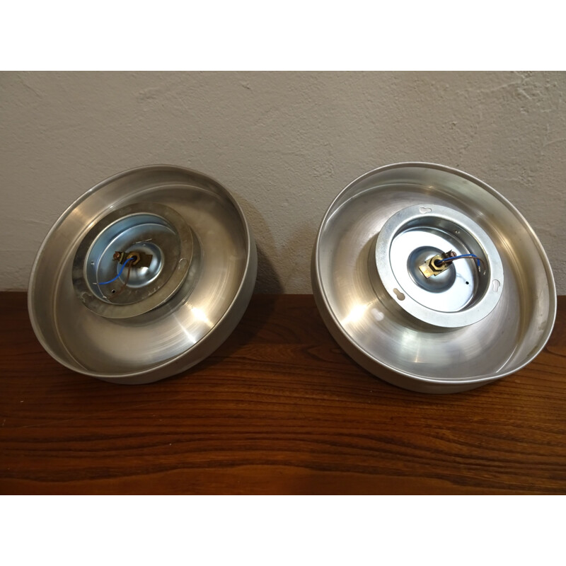 Pair of vintage brushed aluminium wall sconces 1970