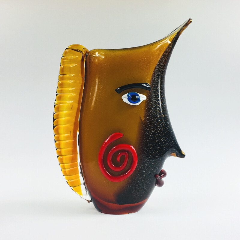 Large vintage Murano Glass Face Vase, 1960s