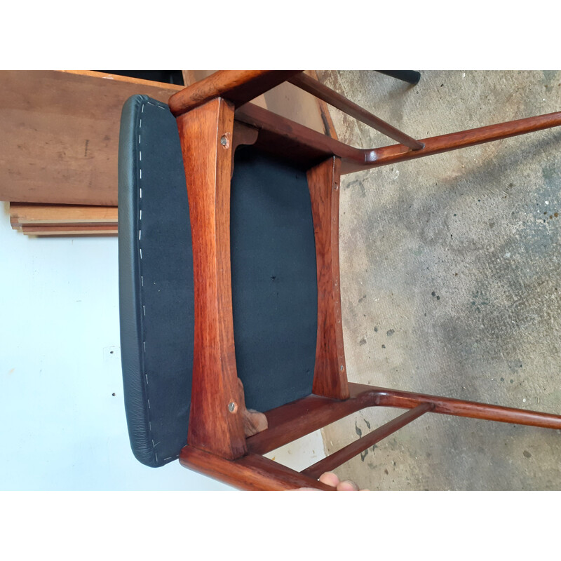 Vintage rosewood black leather chair