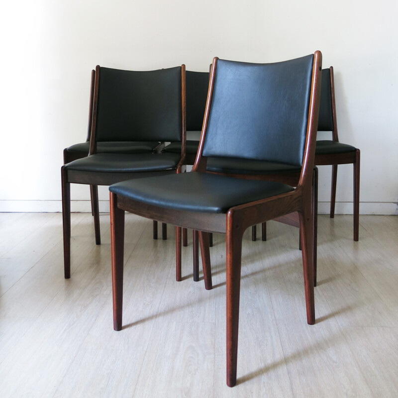 Set of 6 Uldum Mobelfabrik chairs in rosewood and leatherette, Johannes ANDERSEN - 1960s