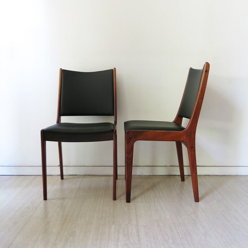 Set of 6 Uldum Mobelfabrik chairs in rosewood and leatherette, Johannes ANDERSEN - 1960s