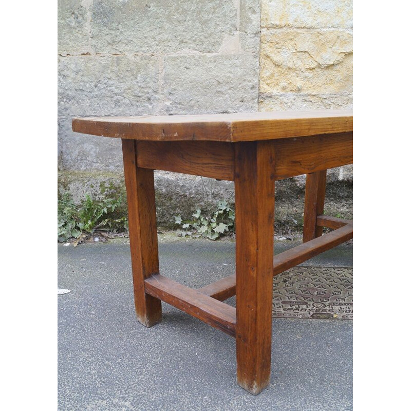 Table vintage brutaliste en bois massif 1950