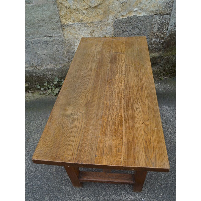 Table vintage brutaliste en bois massif 1950