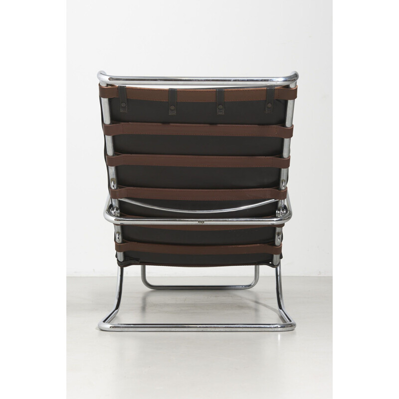 Fauteuil lounge MR en cuir vintage de Mies van der Rohe fabriquée par Knoll international, Italie 1960