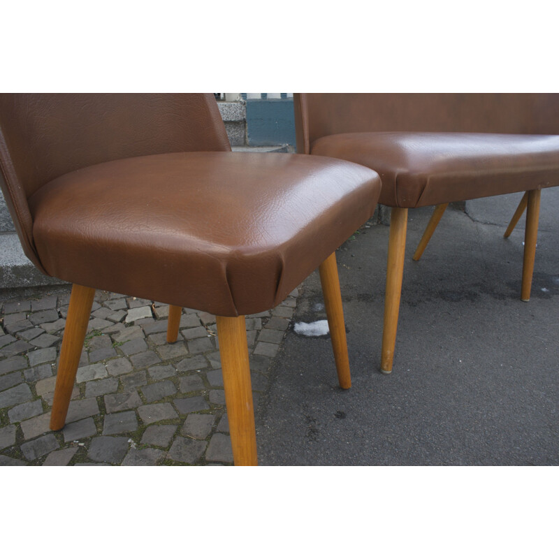 Vintage cocktail bench cocktail chairs in brown Skai leatherette 1950s