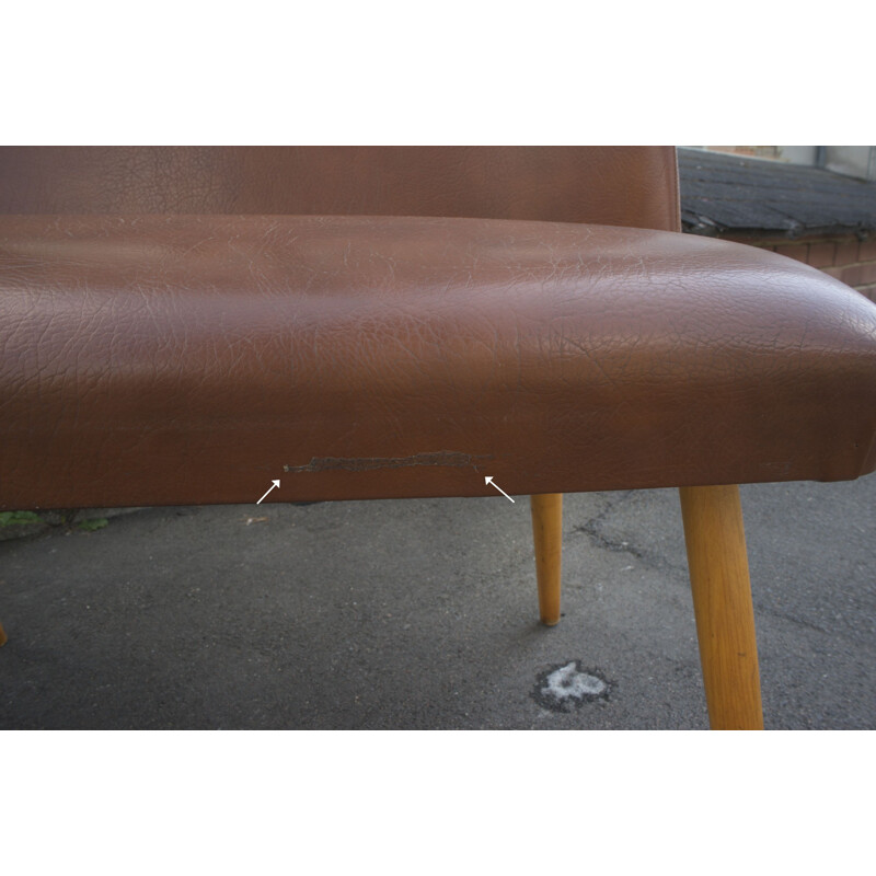 Vintage cocktail bench cocktail chairs in brown Skai leatherette 1950s