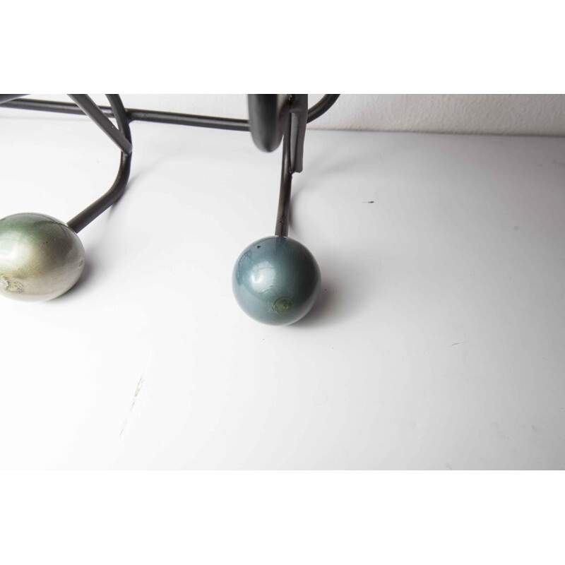 Vintage Wall-mounted coat rack 5 balls 1960