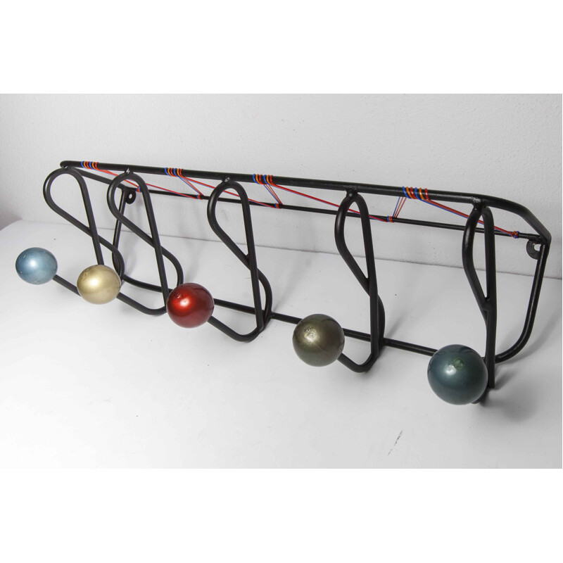 Vintage Wall-mounted coat rack 5 balls 1960