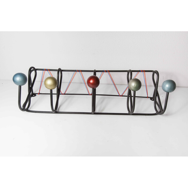 Vintage Wall-mounted coat rack 5 balls 1960