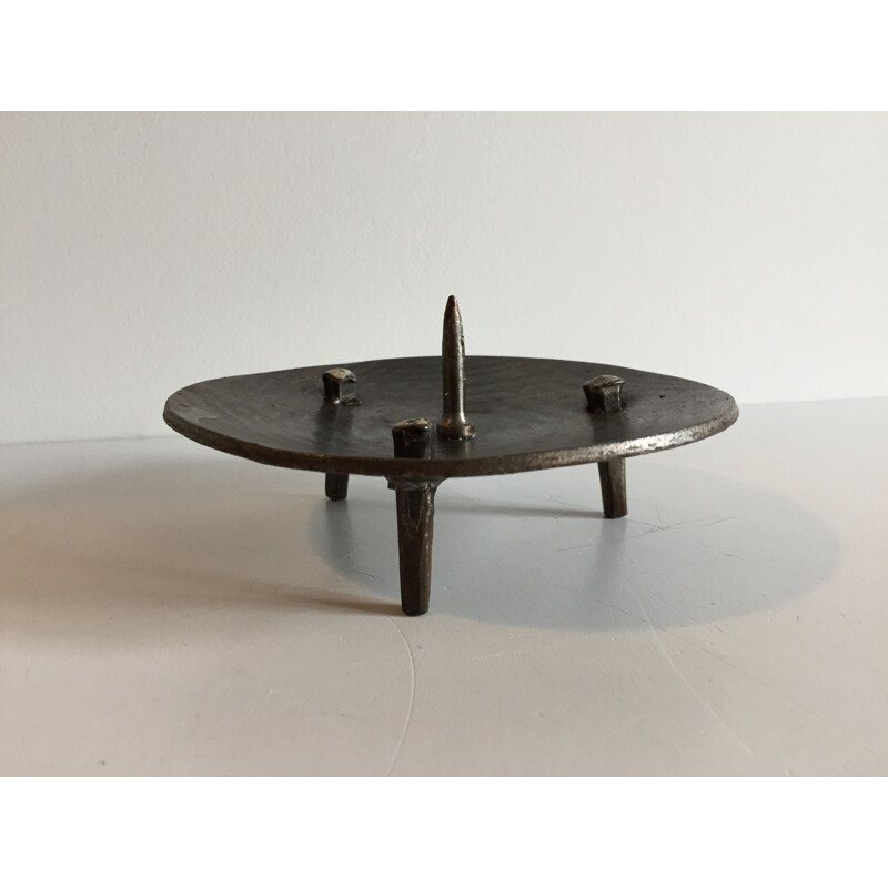 Vintage Brutalist candleholder in steel