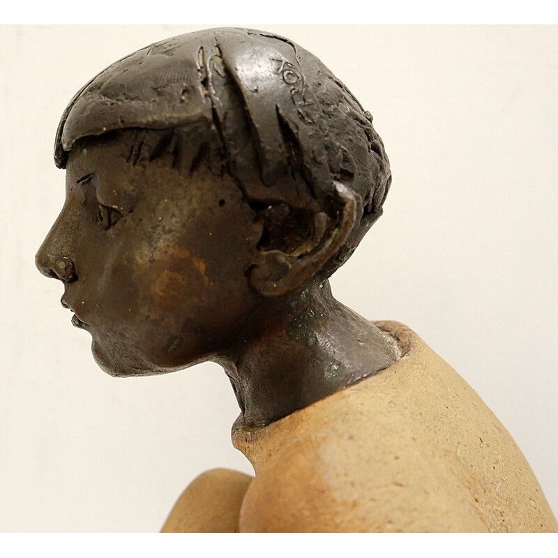 Sculpture vintage en bronze et terre cuite de Christian Leroy, Belgique