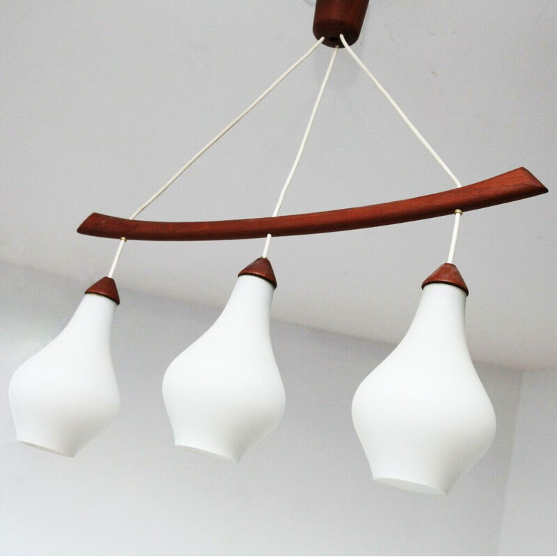 Luxus 3-light boomerang hanging lamp by Uno and Osten Kristiansson, Sweden 1960