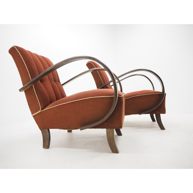 Pair of vintage armchairs by Jindrich Halabala, Czechoslovakia, Art Deco 1940