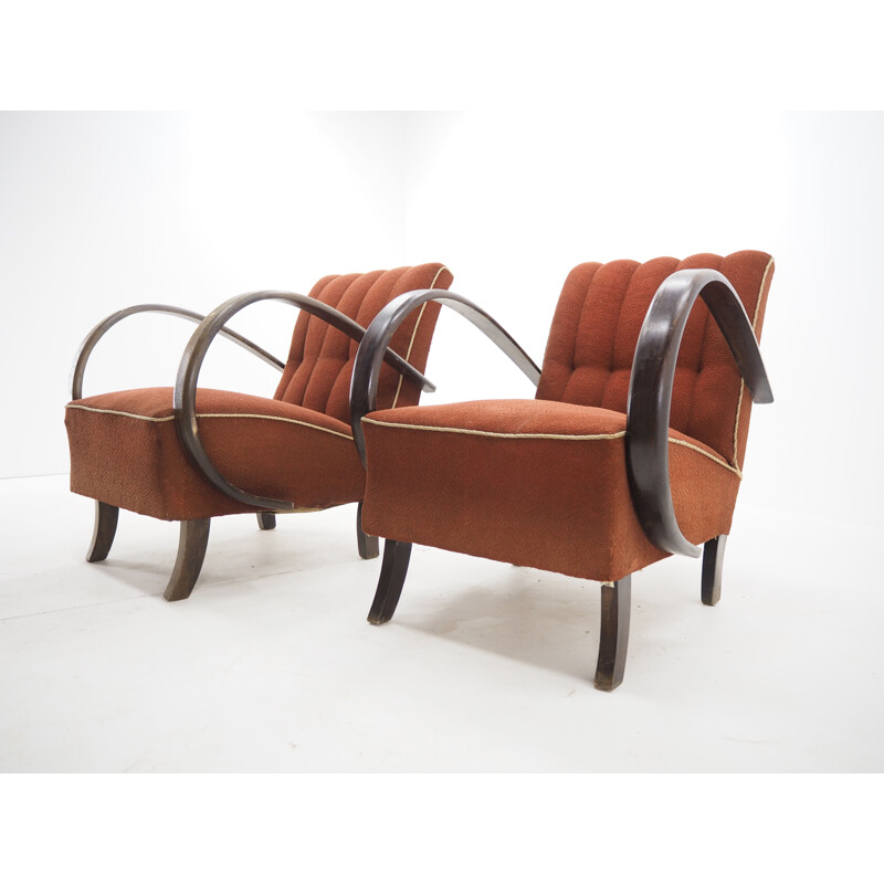 Paire de fauteuils vintage de Jindrich Halabala, Tchécoslovaquie, Art déco 1940