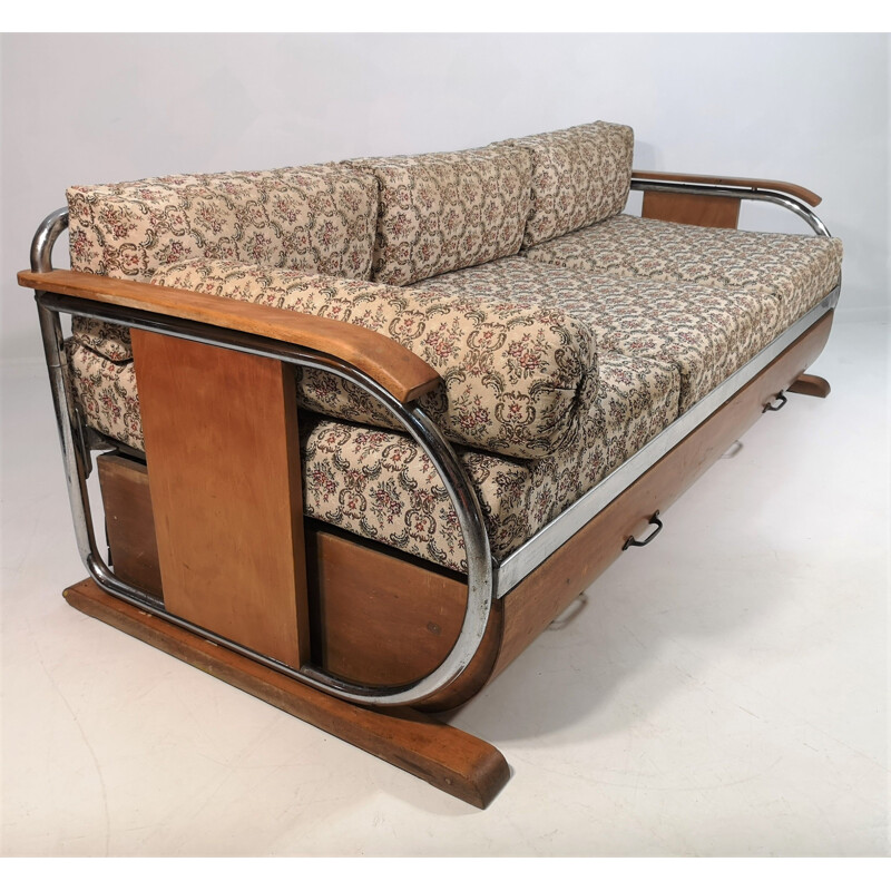 Vintage chromed sofa by Robert Slezak for Hynek Gottwald, Art Deco, Czechoslovakia, 1930