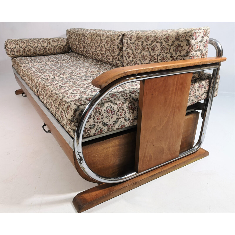 Vintage chromed sofa by Robert Slezak for Hynek Gottwald, Art Deco, Czechoslovakia, 1930