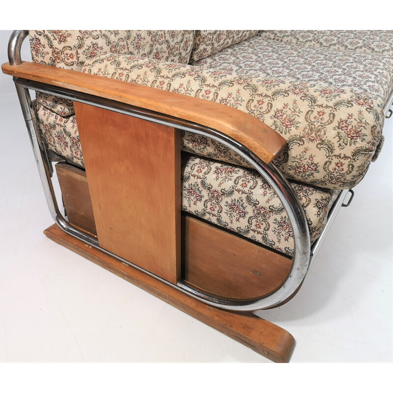 Vintage chromed sofa by Robert Slezak for Hynek Gottwald, Art Deco, Czechoslovakia, 1930