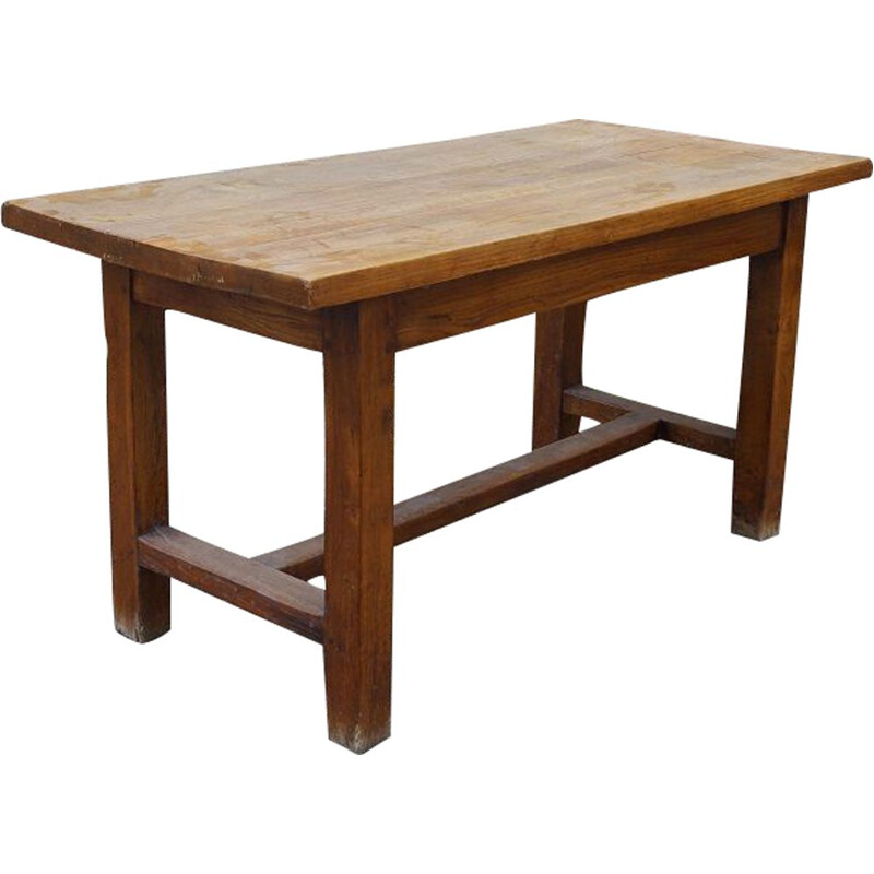 Vintage brutalist solid wood table 1950