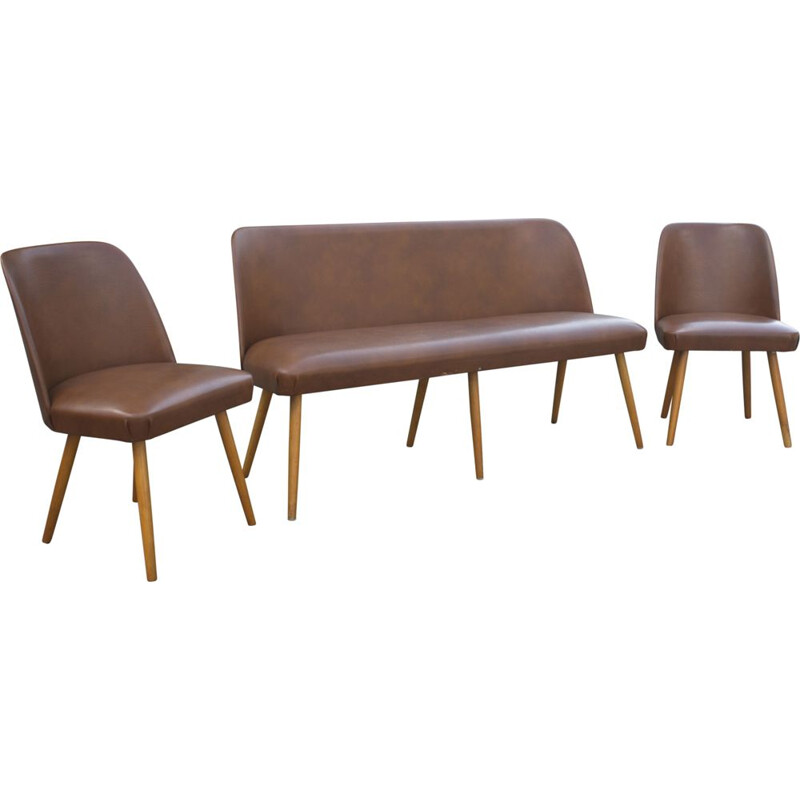 Vintage cocktail bench cocktail chairs in brown Skai leatherette 1950s