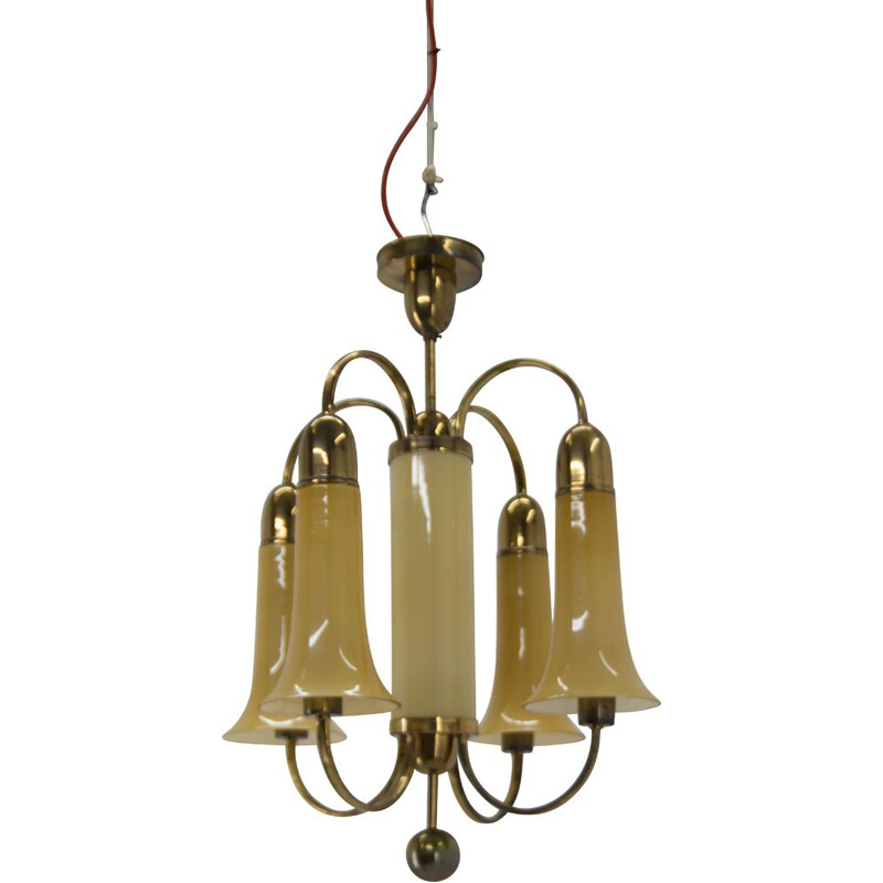 Vintage chandelier in lacquered brass, Art Deco, 1920