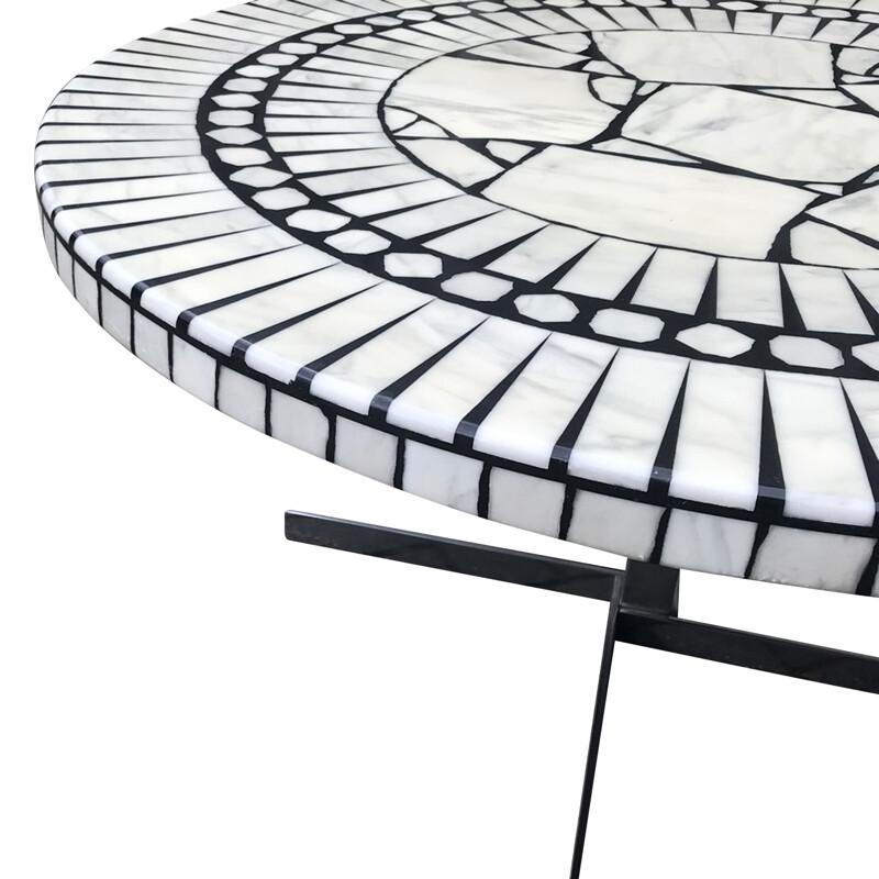 Vintage Coffee Table Round Carara Marble Mosaic by Heinz Lilienthal 1970s