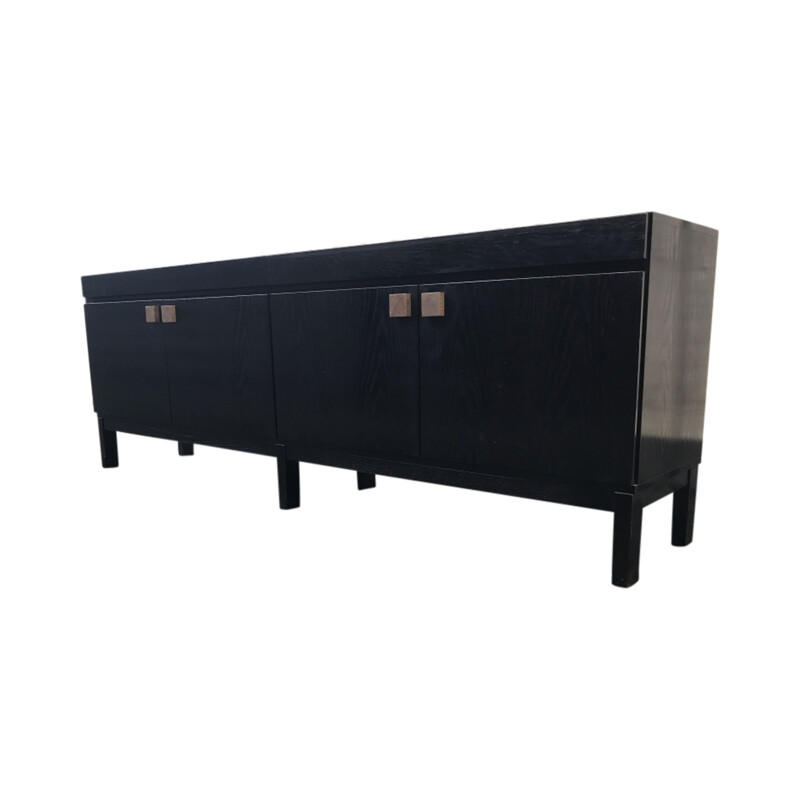 Long vintage black oak sideboard Belgium 1970s