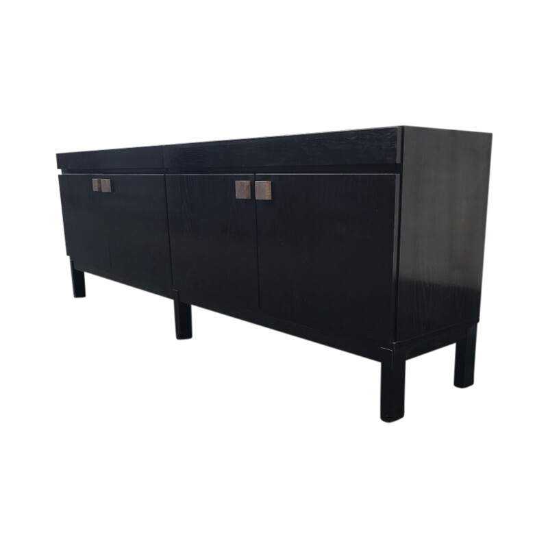 Long vintage black oak sideboard Belgium 1970s