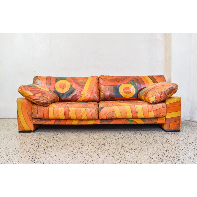 Vintage multicolor hand painted sofa 1980