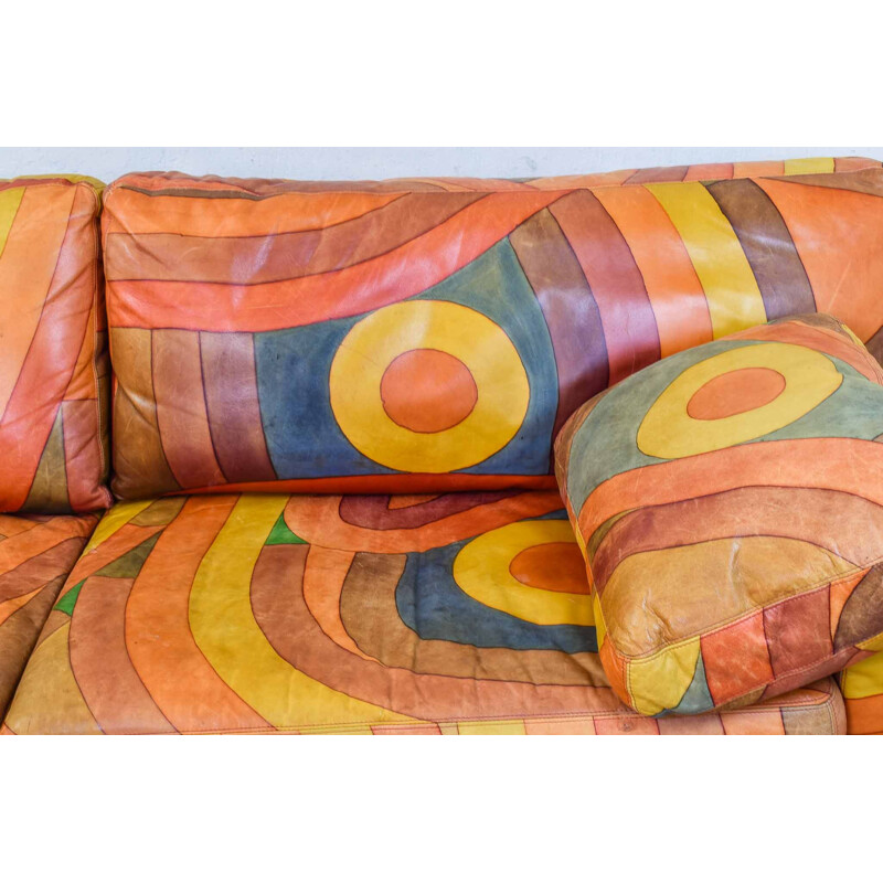 Vintage multicolor hand painted sofa 1980