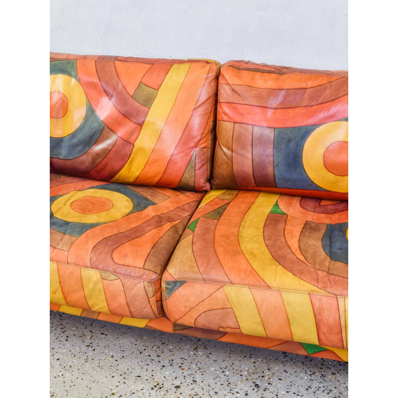 Vintage multicolor hand painted sofa 1980