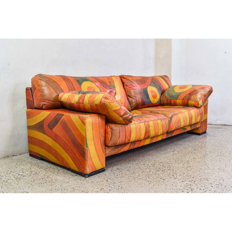 Vintage multicolor hand painted sofa 1980