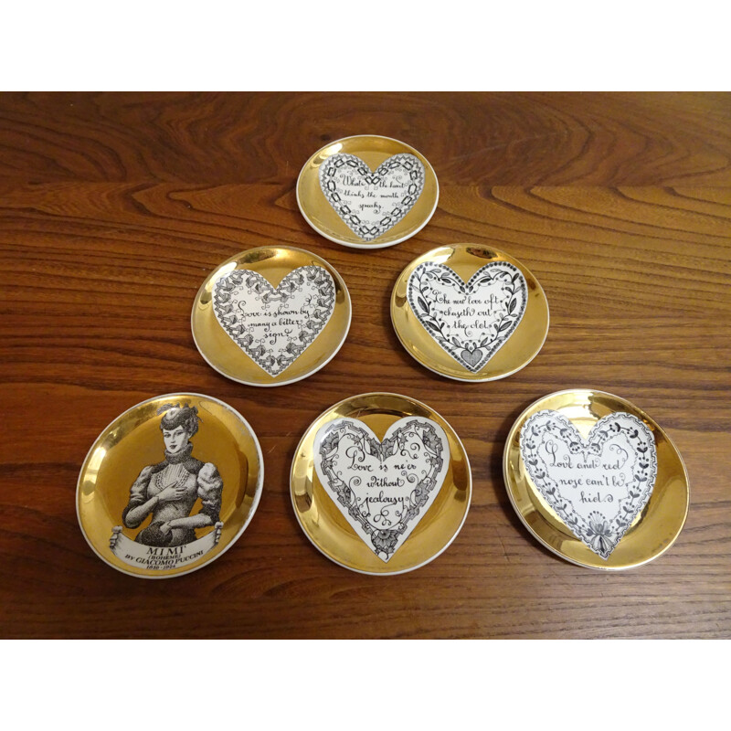 Set of 6 vintage plates animated and illustrated by Piero Fornasetti