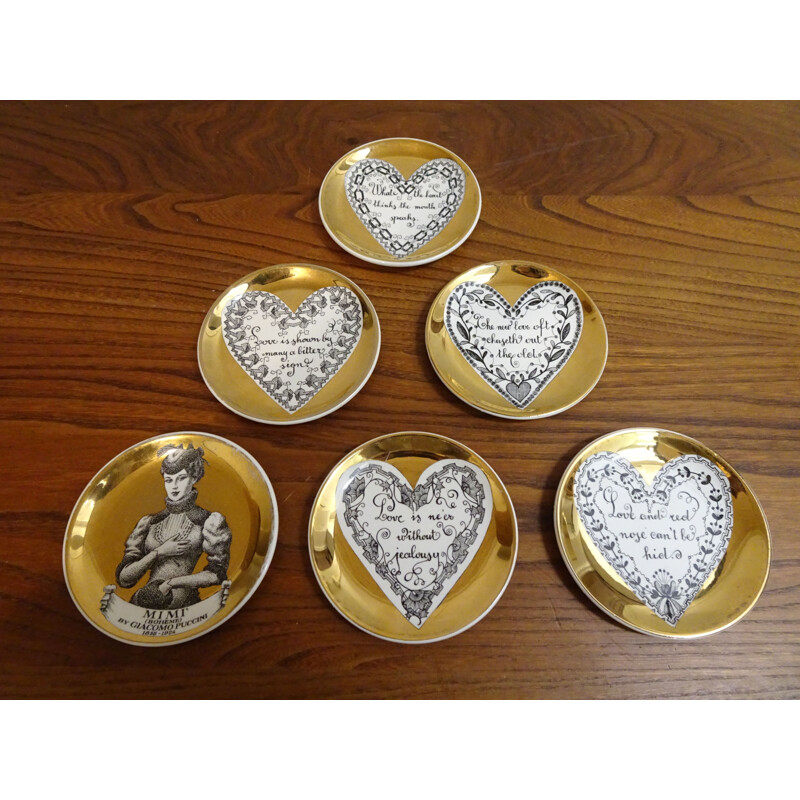 Set of 6 vintage plates animated and illustrated by Piero Fornasetti