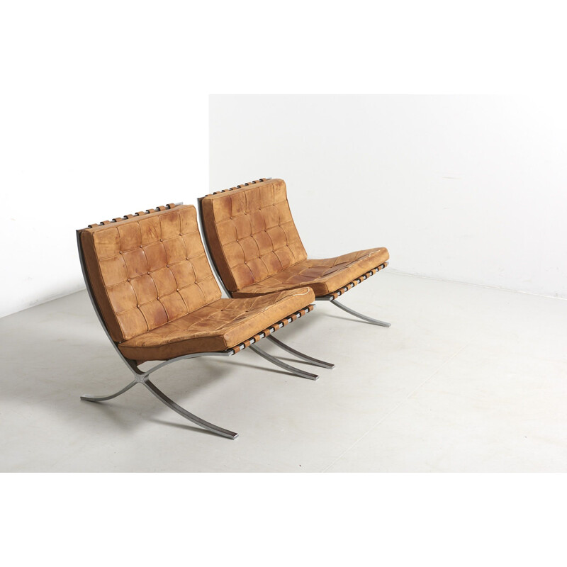 Pair of vintage armchairs "Barcelona", Mies Van der Rohe, Knoll International, Germany 1960