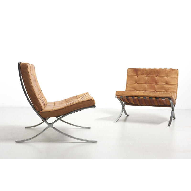 Paire de fauteuils vintage "Barcelona", Mies Van der Rohe, Knoll International, Allemagne 1960