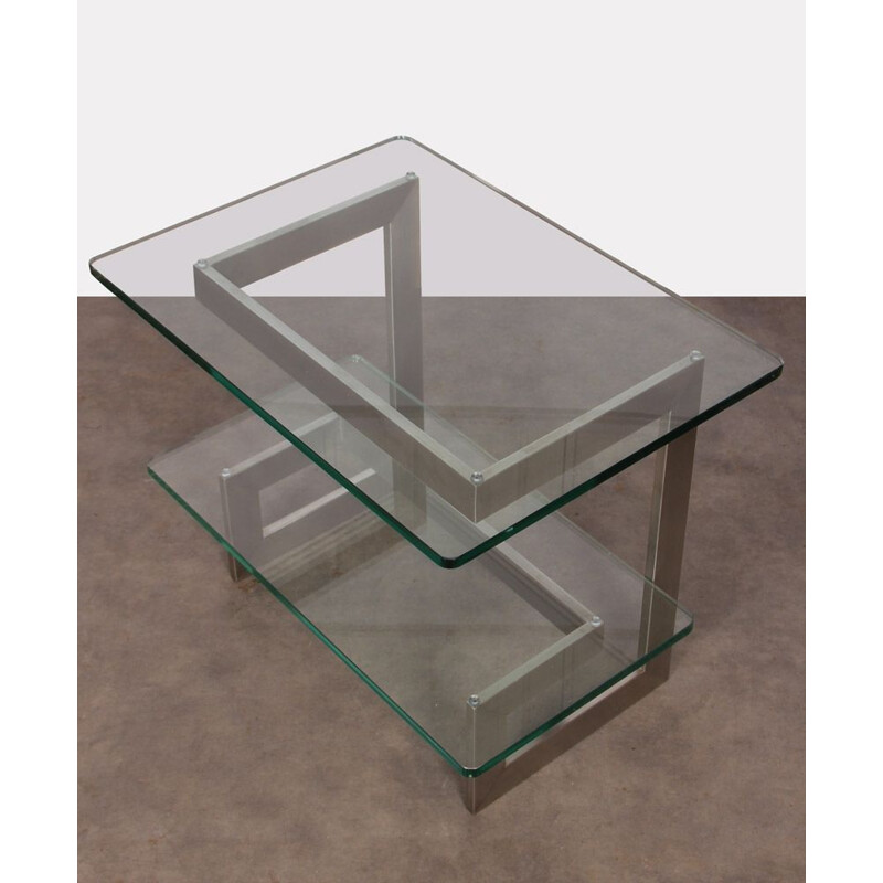 Mesa lateral de metal e vidro Vintage de Paul Legeard, 1970